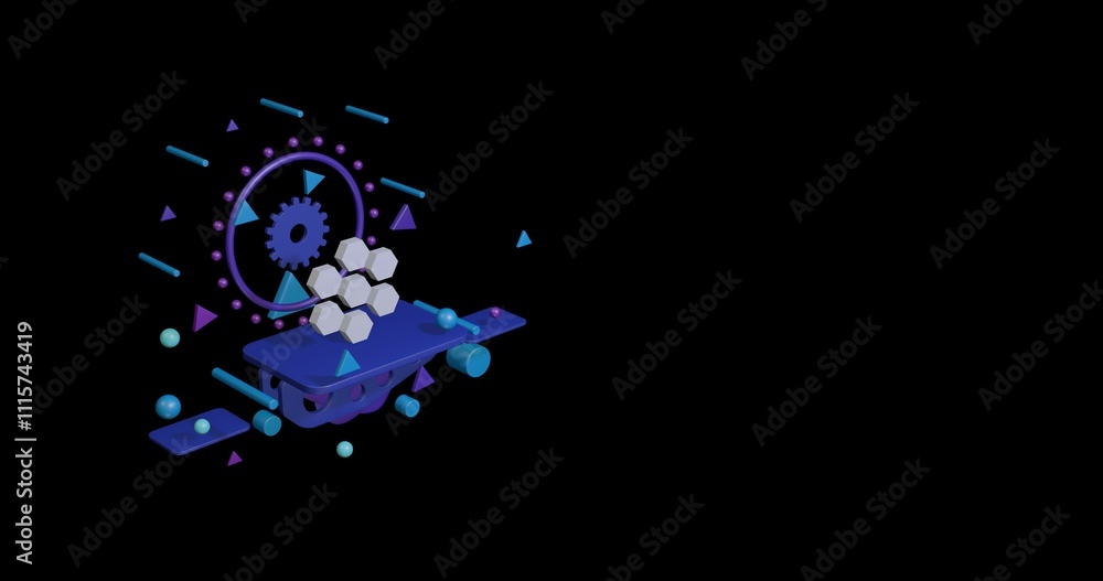 Poster white hive symbol on a pedestal of abstract geometric shapes floating in the air. abstract concept a
