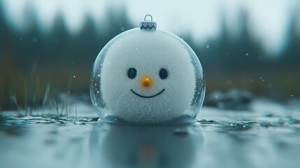 Obraz premium Cheerful Snowman Christmas Ornament in Winter Landscape