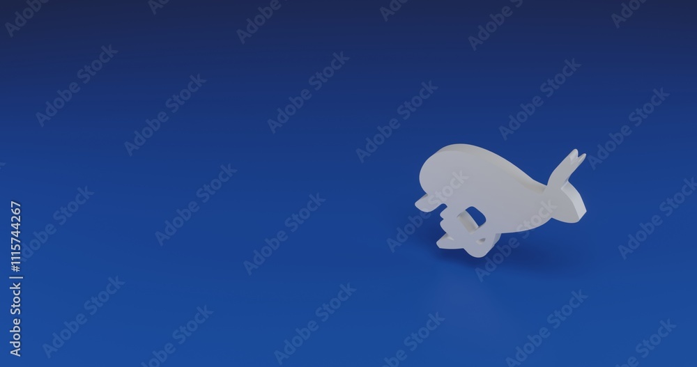 Poster isolated realistic white hare runs symbol with shadow. located on the right side of the scene. 3d il