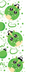 Fototapeta premium christmas or new year posters with round balls and different christmas toys with green dragon design, for different holiday ads and banners