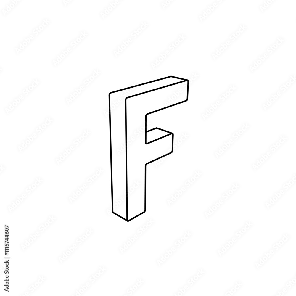 Poster the outline of a large capital letter f symbol is made with black lines. 3d view of the object in pe