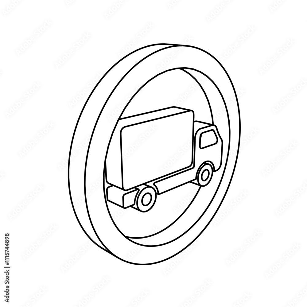 Poster the outline of a large truck traffic sign is made with black lines. 3d view of the object in perspec