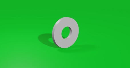 Isolated realistic white record media symbol front view with shadow. 3d illustration on green chroma key background