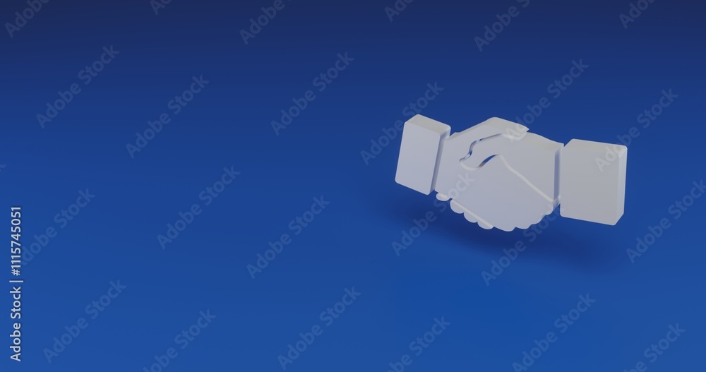Poster isolated realistic white handshake symbol with shadow. located on the right side of the scene. 3d il