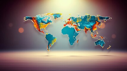 Obraz premium A Vibrant, Textured World Map Illustration Depicting Global Interconnection and Unity