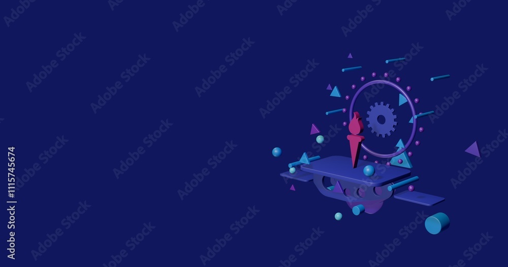 Poster pink torch symbol on a pedestal of abstract geometric shapes floating in the air. abstract concept a