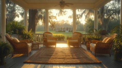 Fototapeta premium Cozy Porch Setting for Relaxation and Conversation