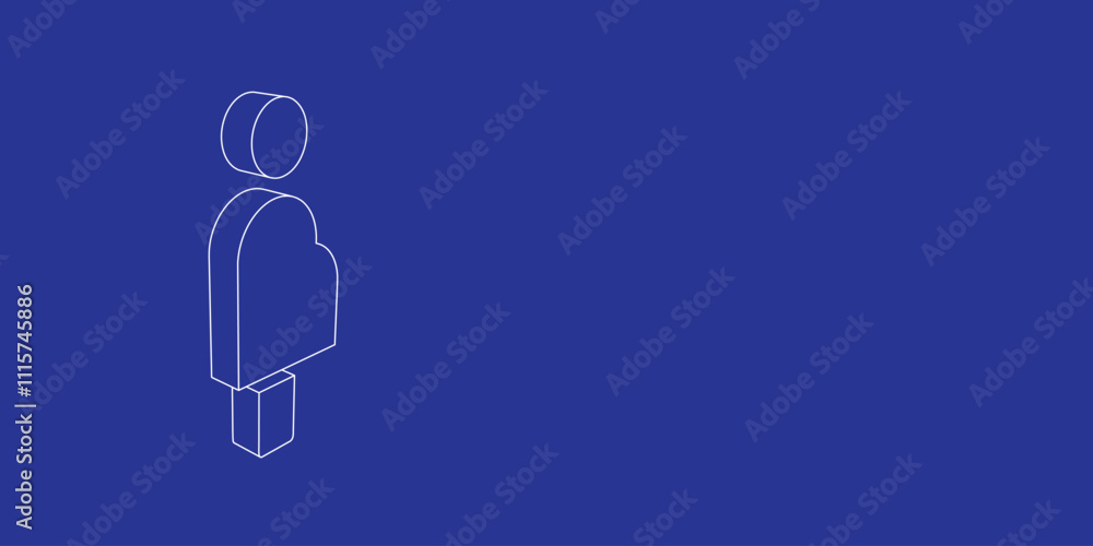 Aufkleber the outline of a large pregnant woman symbol made of white lines on the left. 3d view of the object 