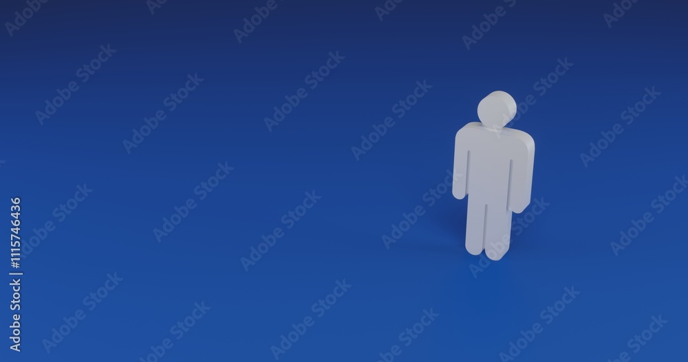 Poster isolated realistic white man symbol with shadow. located on the right side of the scene. 3d illustra
