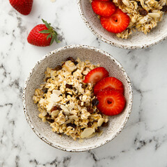 Healthy oats with raisins and strawberry