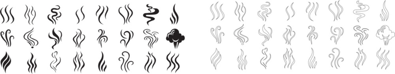 Smoke stem and wavy lines vector set, abstract swirls, and curly shapes create dynamic line movement for design elements, digital art, smoke © wahab