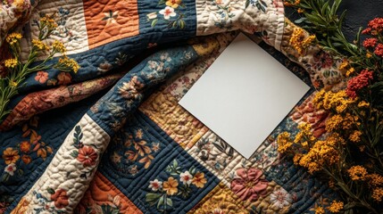 Blank Business Card with Quilts and Rotary Cutter Mockup. Generative AI