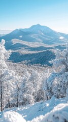 Obraz premium Snowy mountain landscape with serene winter scenery in daylight