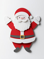 Obraz premium cheerful paper cutout of Santa Claus with clean and minimalistic design, featuring vibrant red and white colors, detailed beard, and festive expression on white background
