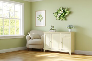 Light Green Room Wooden Cabinet Chair Decor Art Leaf