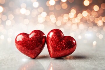 Fototapeta premium A banner for Valentine's Day. A red heart with festive lights on the sides in the background. A mock-up of an invitation card for a Valentine's Day party, a place to copy.