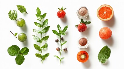 Obraz premium Fresh Fruits and Greenery in Creative Arrangement