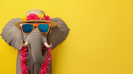 Fototapeta premium Playful Little Elephant in summer dress, ready for vacation - welcome to Thailand