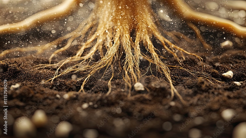 Poster intricate root system anchored deep within soil