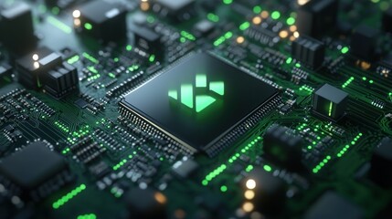 Obraz premium Green Circuit Board with Chip