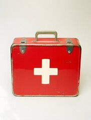 Obraz premium red cross emergency safety suitcase first aid kit bag emergency medical case