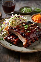 BBQ ribs slathered in barbecue sauce