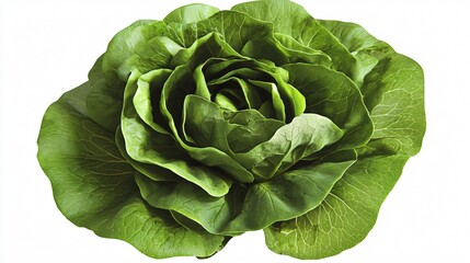 Obraz premium Fresh leafy green lettuce head isolated against a clean white background