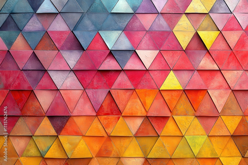 Poster vibrant triangular patterns of colorful textures creating an eye-catching mosaic of warm and cool hu