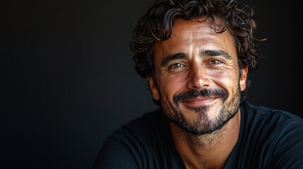 Fototapeta premium Joyful man giving a thumbs-up with a big smile against a dark background