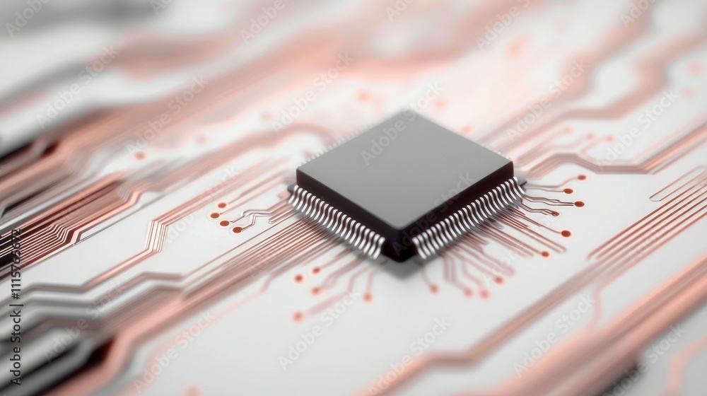 Poster high tech microchip on circuit board close up technology image