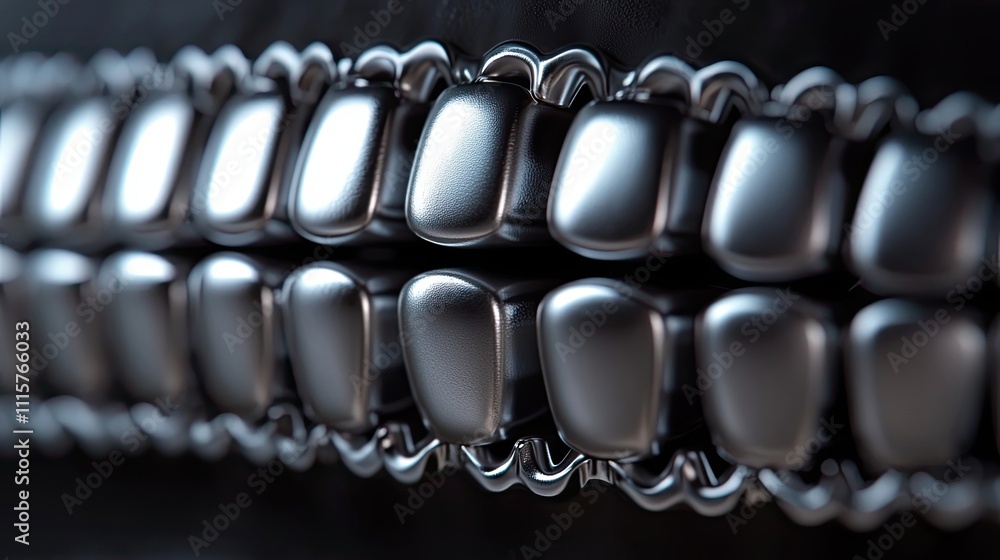Poster metallic surface rows of interlocking cylinders