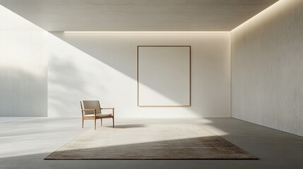 Minimalist Modern Room Design Featuring A Chair And Artwork