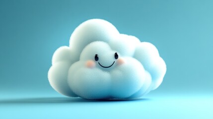 Happy Fluffy Cloud Smiles Against Blue Sky