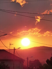 Incredible red sky sunset in the city