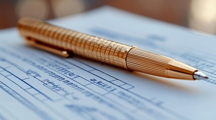 Fototapeta premium Gold Pen Resting on a Blank Check Financial Background. Generative AI