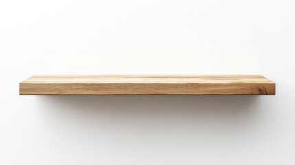 Empty Wooden Shelf on a White Wall