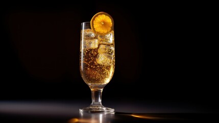 Refreshing Cocktail with Orange Slice and Ice Cubes