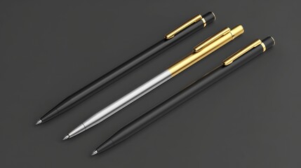 Three Pens on a Black Surface