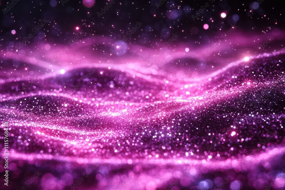 Poster ethereal pink glitter waves with dreamy sparkles and soft bokeh background for abstract and fantasy 