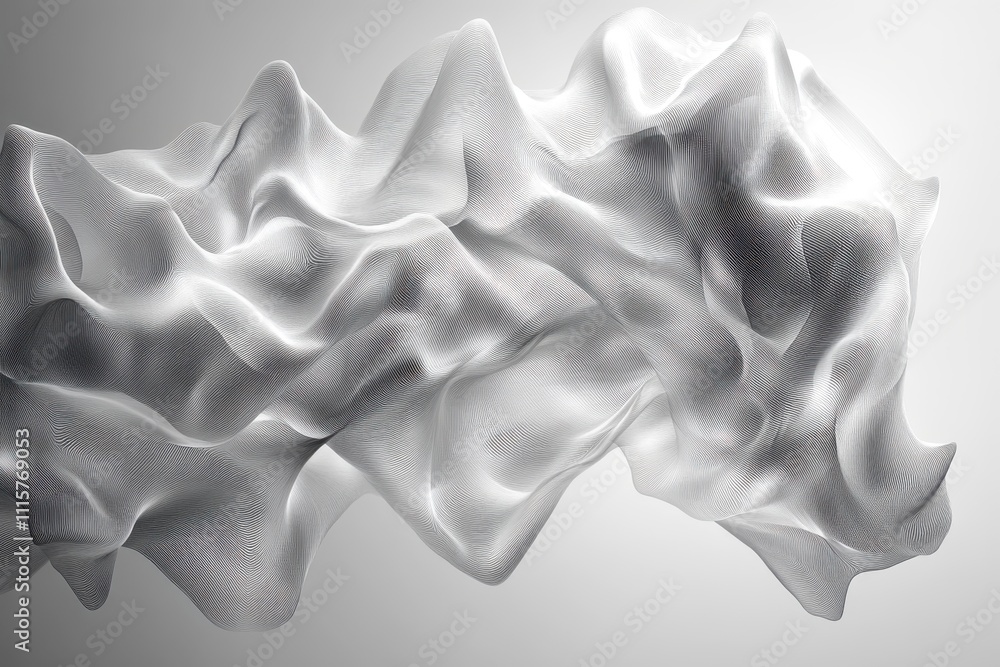 Poster dynamic flowing white fabric texture with intricate lines and waves, perfect for abstract background
