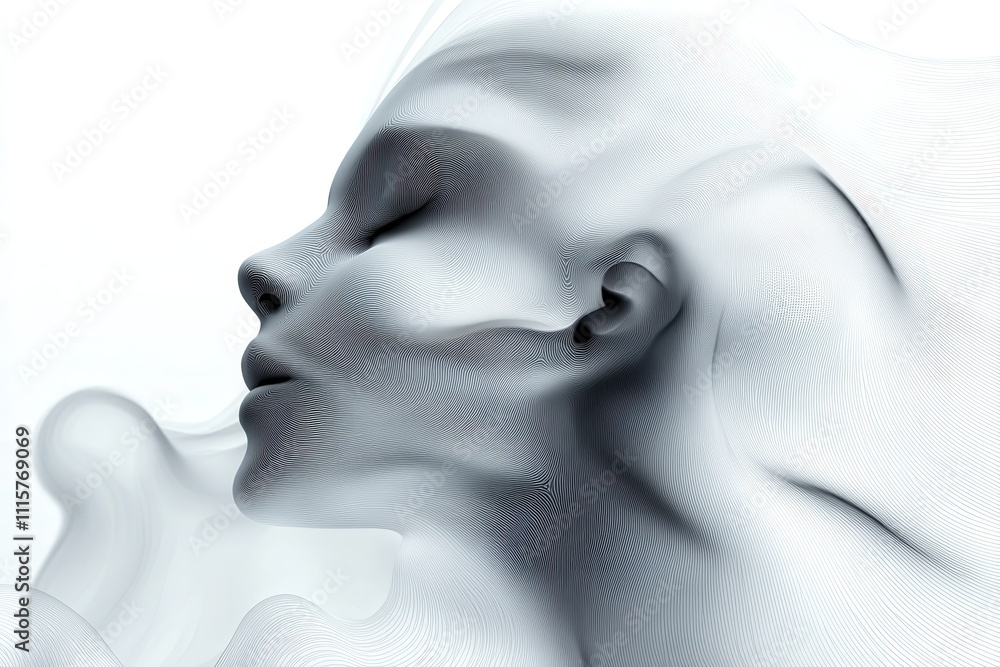 Poster ethereal abstract portrait of a human face in soft flowing lines creating a sense of serenity and em