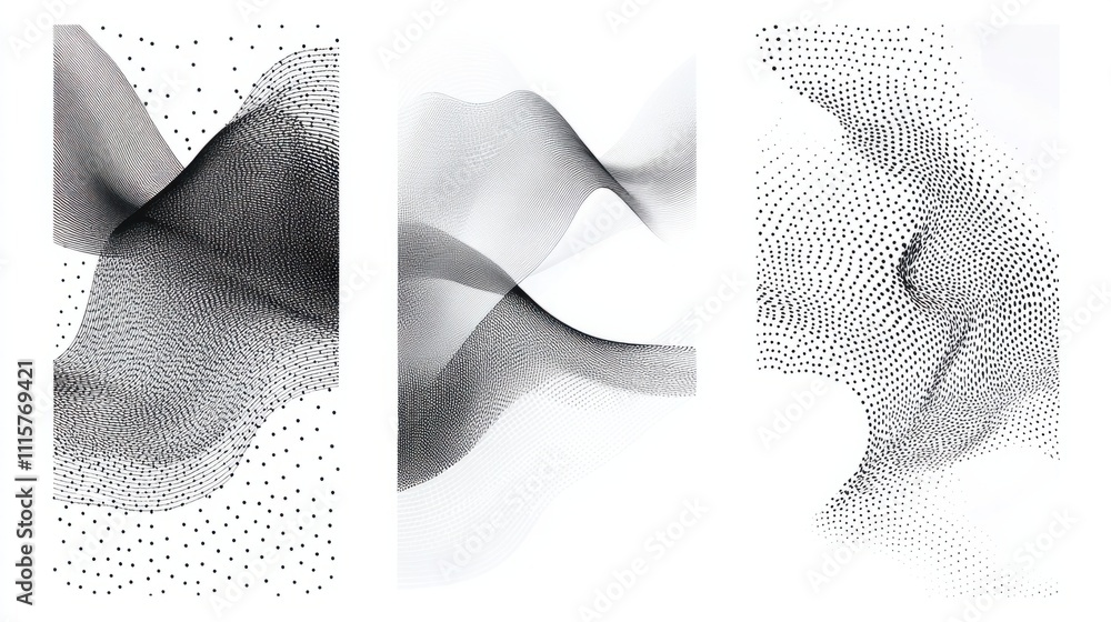 Poster a minimalist set of vertical posters with abstract dot and line patterns, perfect for modern and ele
