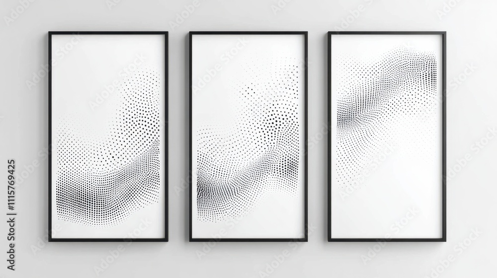 Poster a minimalist set of vertical posters with abstract dot and line patterns, perfect for modern and ele