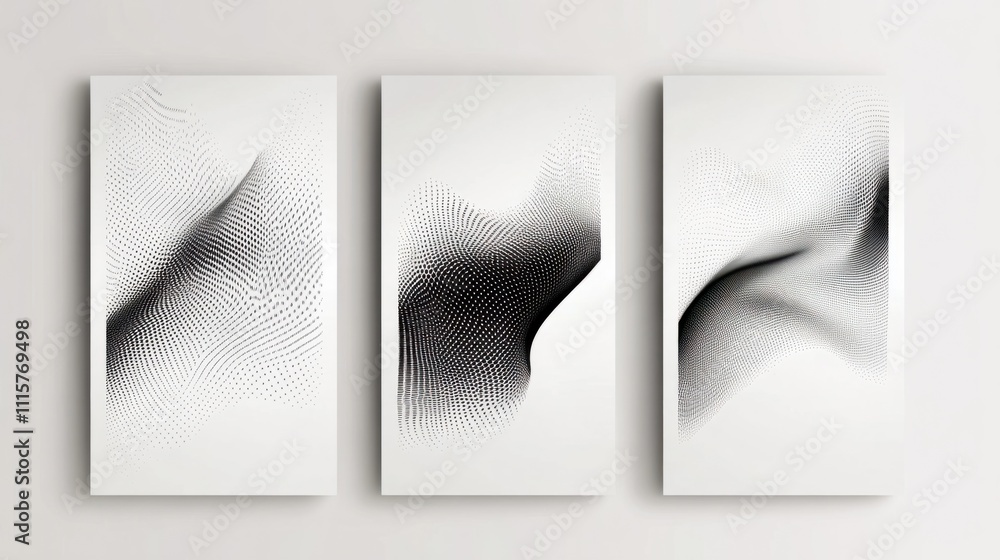 Poster a minimalist set of vertical posters with abstract dot and line patterns, perfect for modern and ele