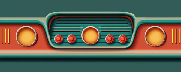 Vintage car dashboard with neon lights and retro design