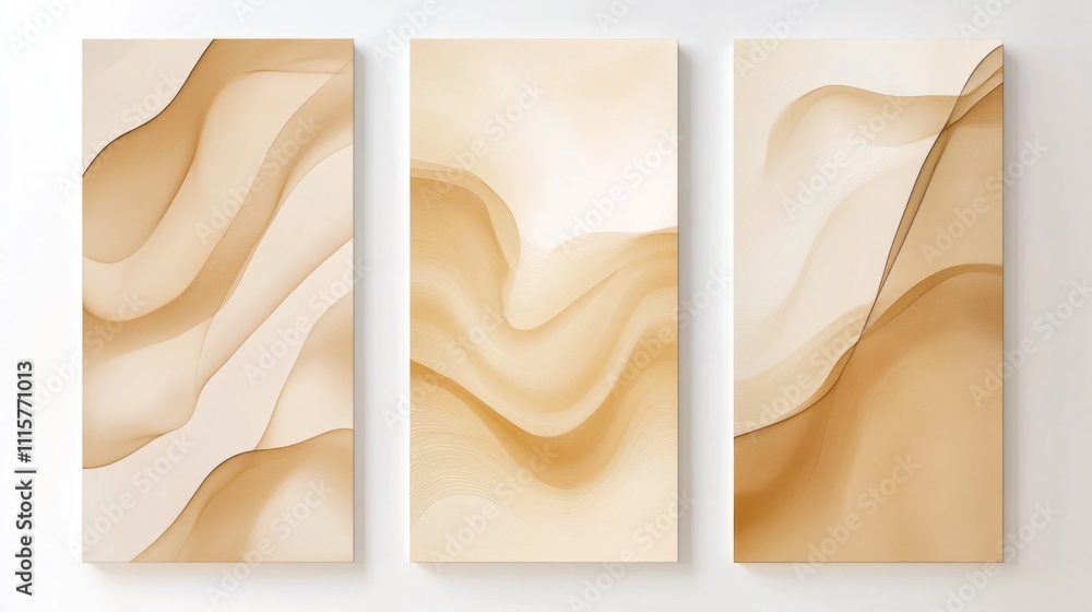 Aufkleber a stylish set of three vertical posters with minimalist abstract patterns in neutral tones, isolated