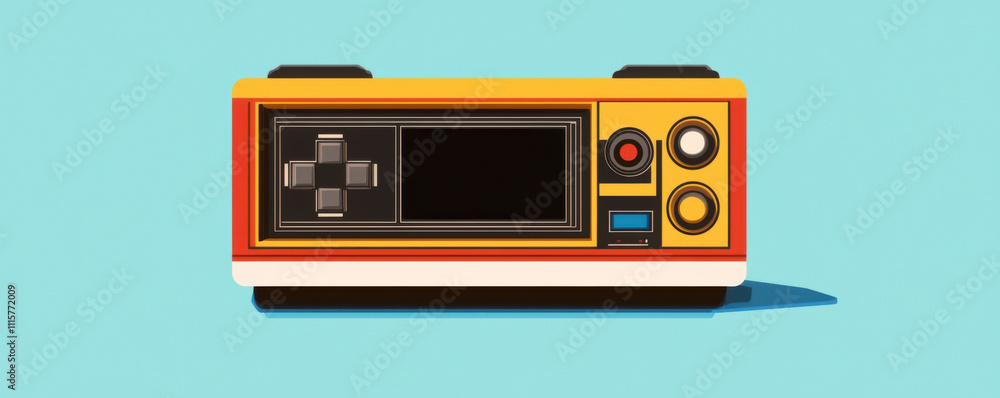 Poster retro gaming console with colorful pixel graphics