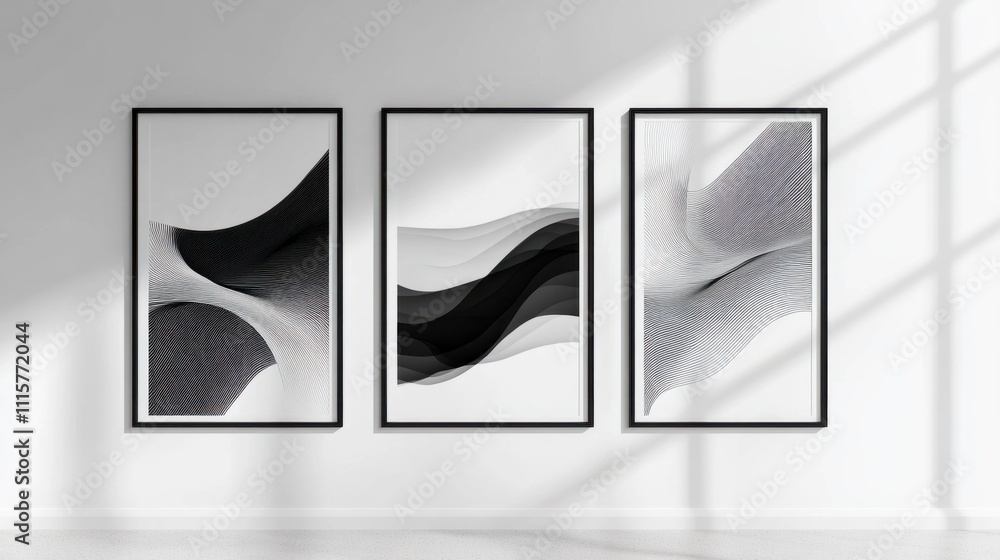 Aufkleber minimalist vertical posters with abstract line patterns in black and white, creating a sophisticated