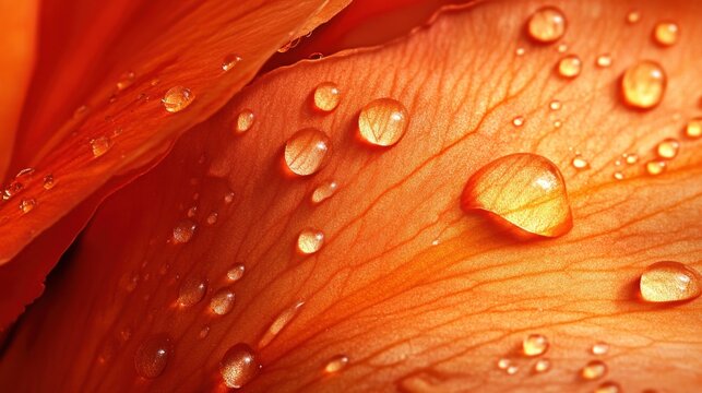 Close-up of an orange flower petal with water droplets highlighting its texture.