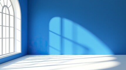 Obraz premium Wall interior background, studio and backdrops show products.with shadow from window color white and blue . 